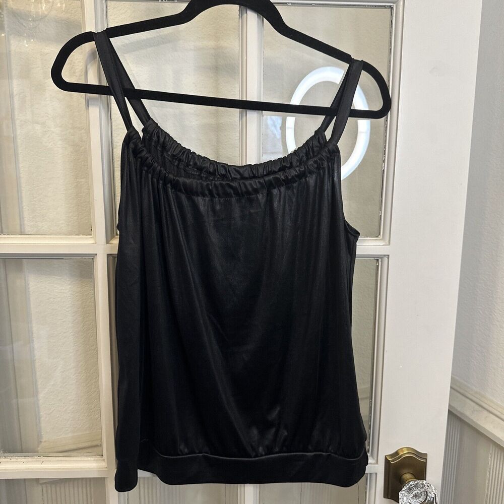 Tank Top Spaghetti Strap Shiny Black Women's M